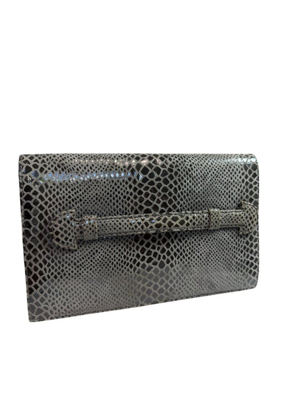 Lindsay Perry Faux Leather Gray Snakeskin Embossed Clutch with Real Agates - Picture 3 of 9